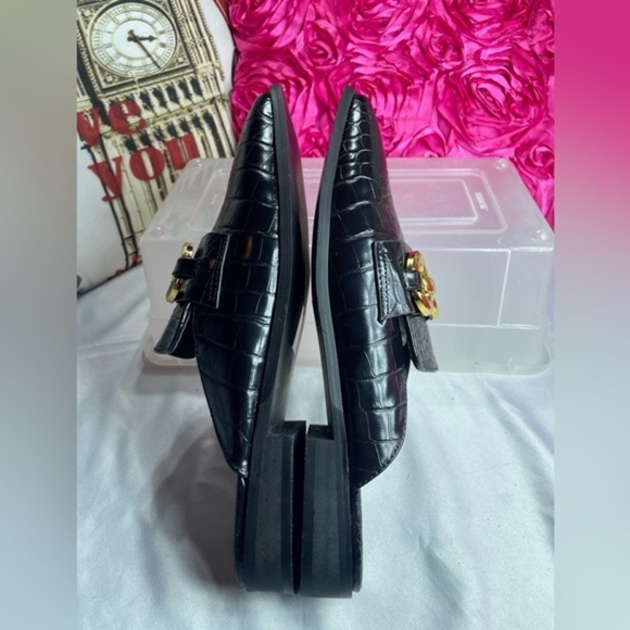 PRETTYLITTLETHNG, Black Pu Croc Chain Square Toe Mules,size 7 - Picture 13 of 14